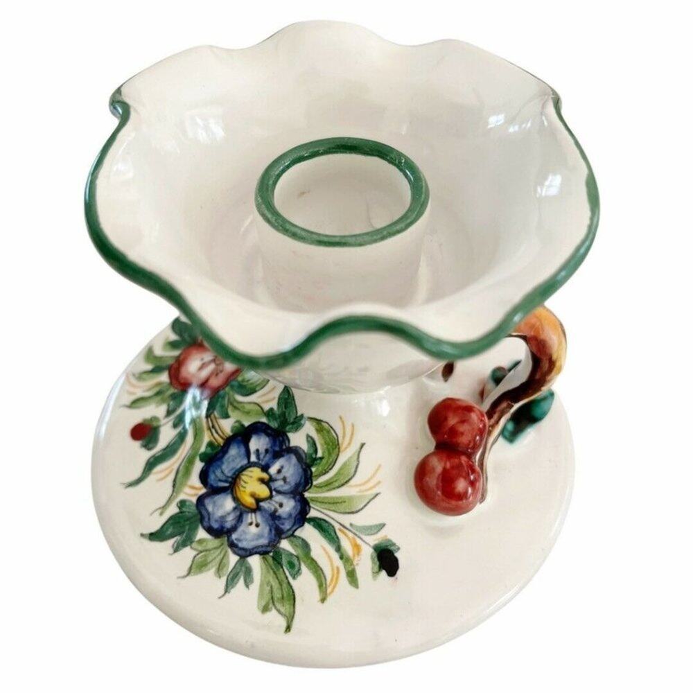 Made in Italy Hand Painted Floral 4” Candle Holders - Picture 3 of 11